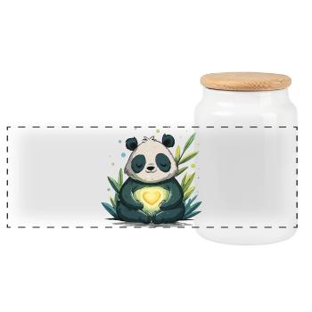 Panda Herzleuchte - Panorama Keksdose mit Holzdeckel - Weiß - Vorne