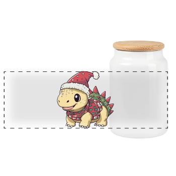 Dinosaur stegosaurus Christmas Xmas - Panoramic Cookie Jar with Wooden Lid - white - Front