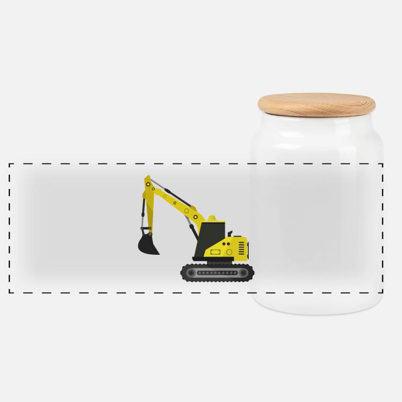 Bagger - Panorama Keksdose mit Holzdeckel - Weiß