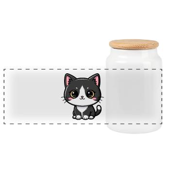 Charme Kawaii Chat Noir-Blanc - Boîte à biscuits avec couvercle en bois - blanc - Devant
