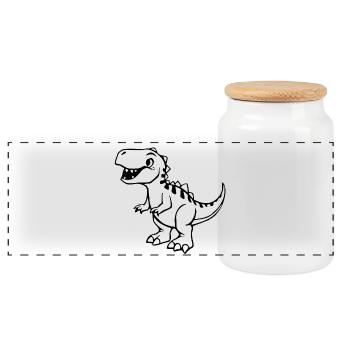 Dinosaur black - Panoramic Cookie Jar with Wooden Lid - white - Front