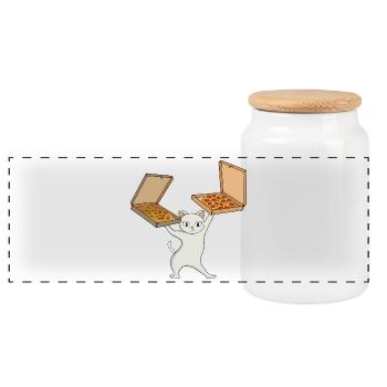 Pizza Paws Cat Juggling Pies - Panoramic Cookie Jar with Wooden Lid - white - Front