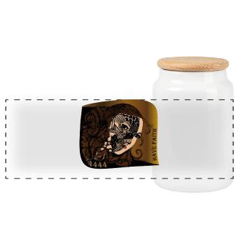 Mask of Faith Zentangle - Panoramic Cookie Jar with Wooden Lid - white - Front