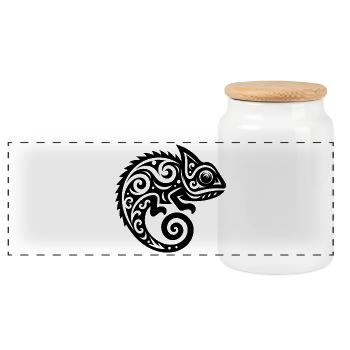 Cute Chameleon Tattoo Disguise - Panoramic Cookie Jar with Wooden Lid - white - Front