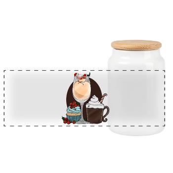 Festliche Dessertgetränke mit Weihnachtsmann - Panorama Keksdose mit Holzdeckel - Weiß - Vorne