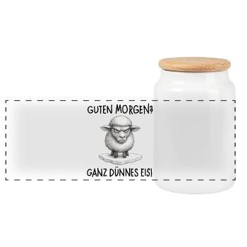 Des moutons sombres sur une plateforme de glace.... Bonjour? - Boîte à biscuits avec couvercle en bois - blanc - Devant