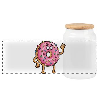 Cute Donut Waving Sad Farewell Boyfriend Cartoon - Panoramic Cookie Jar with Wooden Lid - white - Front