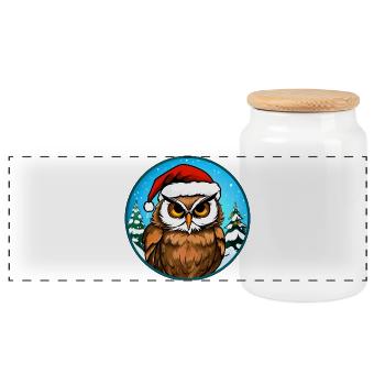 Owls Christmas - Panoramic Cookie Jar with Wooden Lid - white - Front