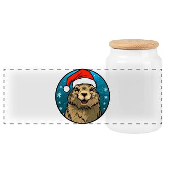Marmotte du Père Noël - Boîte à biscuits avec couvercle en bois - blanc - Devant