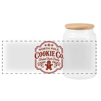 Nordpol Cookie Co Logo mit Lebkuchen - Panorama Keksdose mit Holzdeckel - Weiß - Vorne
