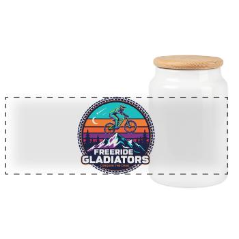 Freeride Gladiators Peak Fahrt - Panorama Keksdose mit Holzdeckel - Weiß - Vorne