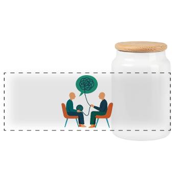 Psychotherapy Illustration – Therapist / Counsellor - Panoramic Cookie Jar with Wooden Lid - white - Front