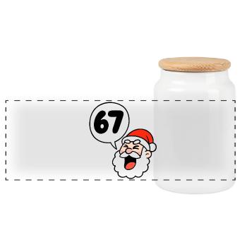 Santa Shouts 67!  - Panoramic Cookie Jar with Wooden Lid - white - Front