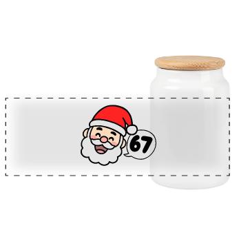 Santa says 67 - Panoramic Cookie Jar with Wooden Lid - white - Front