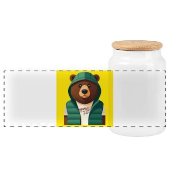 HUMAN BEAR - baby & kids - Panoramic Cookie Jar with Wooden Lid - white - Front