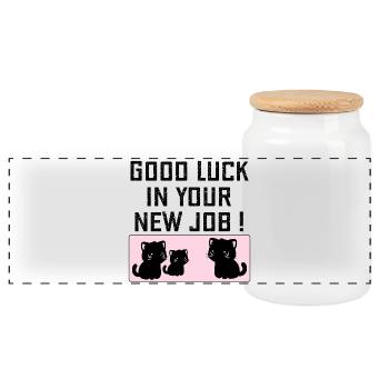 Farewell Company Good Luck - Panoramic Cookie Jar with Wooden Lid - white - Front