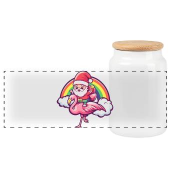 Noël Père Noël flamant rose - Boîte à biscuits avec couvercle en bois - blanc - Devant