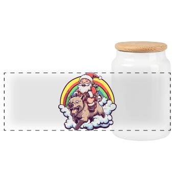 Noël du Père Noël hyène - Boîte à biscuits avec couvercle en bois - blanc - Devant