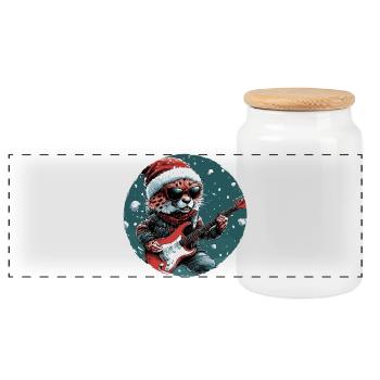 Cheetah Christmas Guitar - Panoramic Cookie Jar with Wooden Lid - white - Front