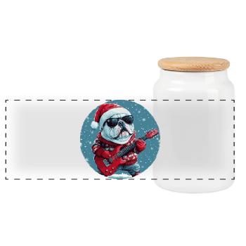 Guitare de Noël Bulldog Dog - Boîte à biscuits avec couvercle en bois - blanc - Devant