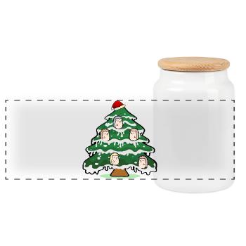 Funny Christmas Tree Christmas Hedgehog - Panoramic Cookie Jar with Wooden Lid - white - Front
