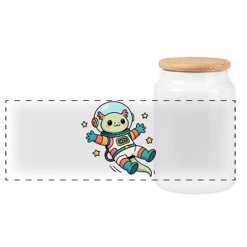 Axolotl Astronaut Kawaii - Panoramic Cookie Jar with Wooden Lid - white - Front