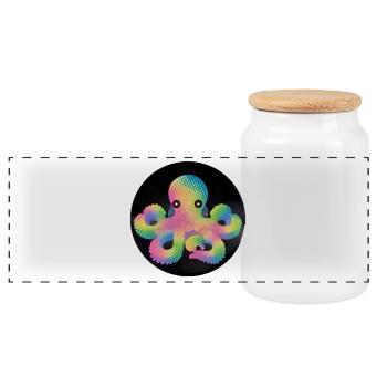 Pixel Octopus coloré sur vinyle - Boîte à biscuits avec couvercle en bois - blanc - Devant