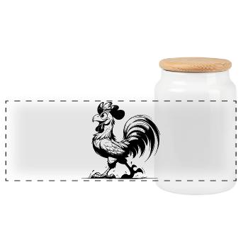Farm Rooster Alarm from 5 a.m. - Loud, Proud - Panoramic Cookie Jar with Wooden Lid - white - Front