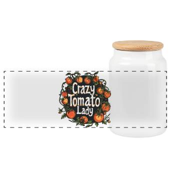 Crazy Tomato Lady – Drôle de design de culture de tomates - Boîte à biscuits avec couvercle en bois - blanc - Devant