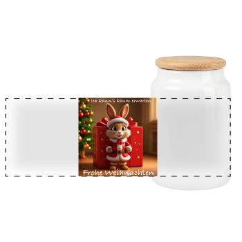 Christmas bunny in Santa outfit - Panoramic Cookie Jar with Wooden Lid - white - Front