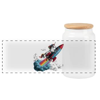 Unicorn Rocket - Panoramic Cookie Jar with Wooden Lid - white - Front