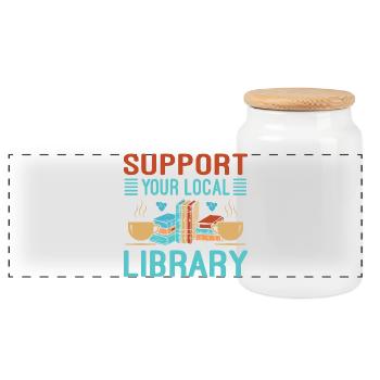Book Lover Gift for Library - Panoramic Cookie Jar with Wooden Lid - white - Front