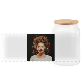 Jeune femme en portrait de couronne de cheveux de Noël - Boîte à biscuits avec couvercle en bois - blanc - Devant