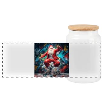 Weihnachtsmann Graffiti Sprung Breakdance - Panorama Keksdose mit Holzdeckel - Weiß - Vorne