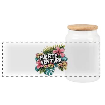 Fuerteventura Flowers Summer Beach Sea Palm Trees - Panoramic Cookie Jar with Wooden Lid - white - Front