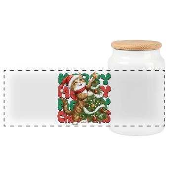 Cat Christmas Tree Christmas Xmas Cute Funny - Panoramic Cookie Jar with Wooden Lid - white - Front