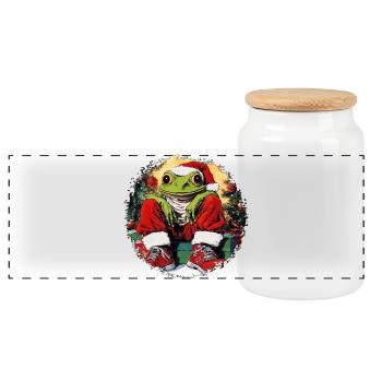 Grenouilles de Noël - Boîte à biscuits avec couvercle en bois - blanc - Devant