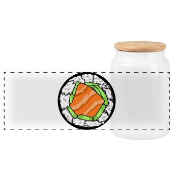 Japanese Salmon Sushi Roll Japanese Food Art  - Panoramic Cookie Jar with Wooden Lid - white - Front