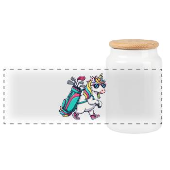 Lustiger Einhorn-Golfer Cartoon Cooles Golftier - Panorama Keksdose mit Holzdeckel - Weiß - Vorne