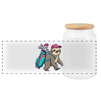 Lustiger Faultier-Golfer Cartoon Cooles Golftier - Panorama Keksdose mit Holzdeckel - Weiß - Vorne