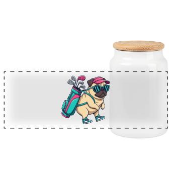 Funny Pug Golfer Cartoon Cool Golf Animal - Panoramic Cookie Jar with Wooden Lid - white - Front