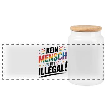 No One Is Illegal - Cool Pride Logo - Panoramic Cookie Jar with Wooden Lid - white - Front