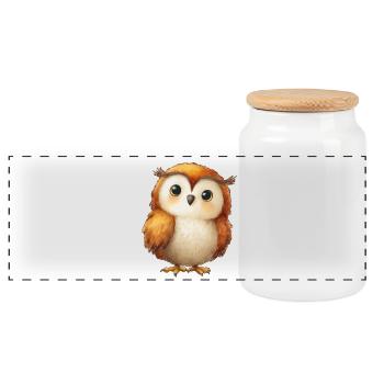 Illustrated Owl Child – Cute and Colorful Drawing - Panoramic Cookie Jar with Wooden Lid - white - Front