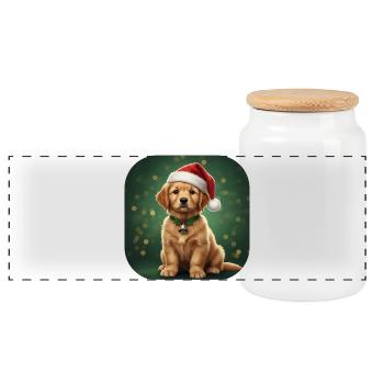 Santa Pup Christmas Bell - Panoramic Cookie Jar with Wooden Lid - white - Front