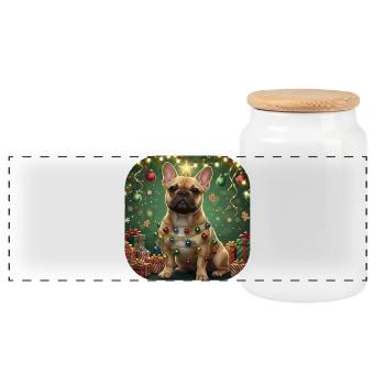 Festive French Bulldog Light Garland - Panoramic Cookie Jar with Wooden Lid - white - Front