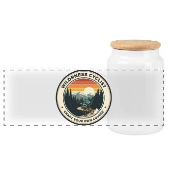 Wilderness Cyclist Badge - Panoramic Cookie Jar with Wooden Lid - white - Front