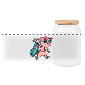 Lustiger Schwein-Golfer-Cartoon Cooles Golftier - Panorama Keksdose mit Holzdeckel - Weiß - Vorne