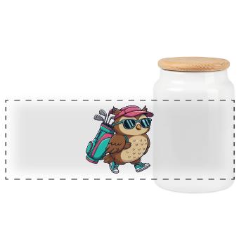 Lustiger Eulen-Golfer Cartoon Cooles Golftier - Panorama Keksdose mit Holzdeckel - Weiß - Vorne