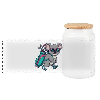 Lustiger Koala-Golfer Zeichentrick Cooles Golftier - Panorama Keksdose mit Holzdeckel - Weiß - Vorne
