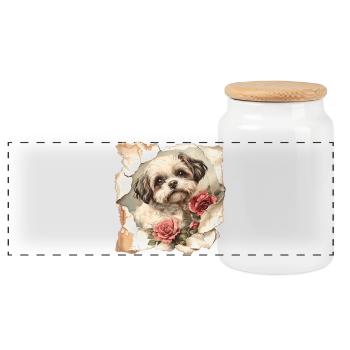 Shih Tzu - Panorama Keksdose mit Holzdeckel - Weiß - Vorne